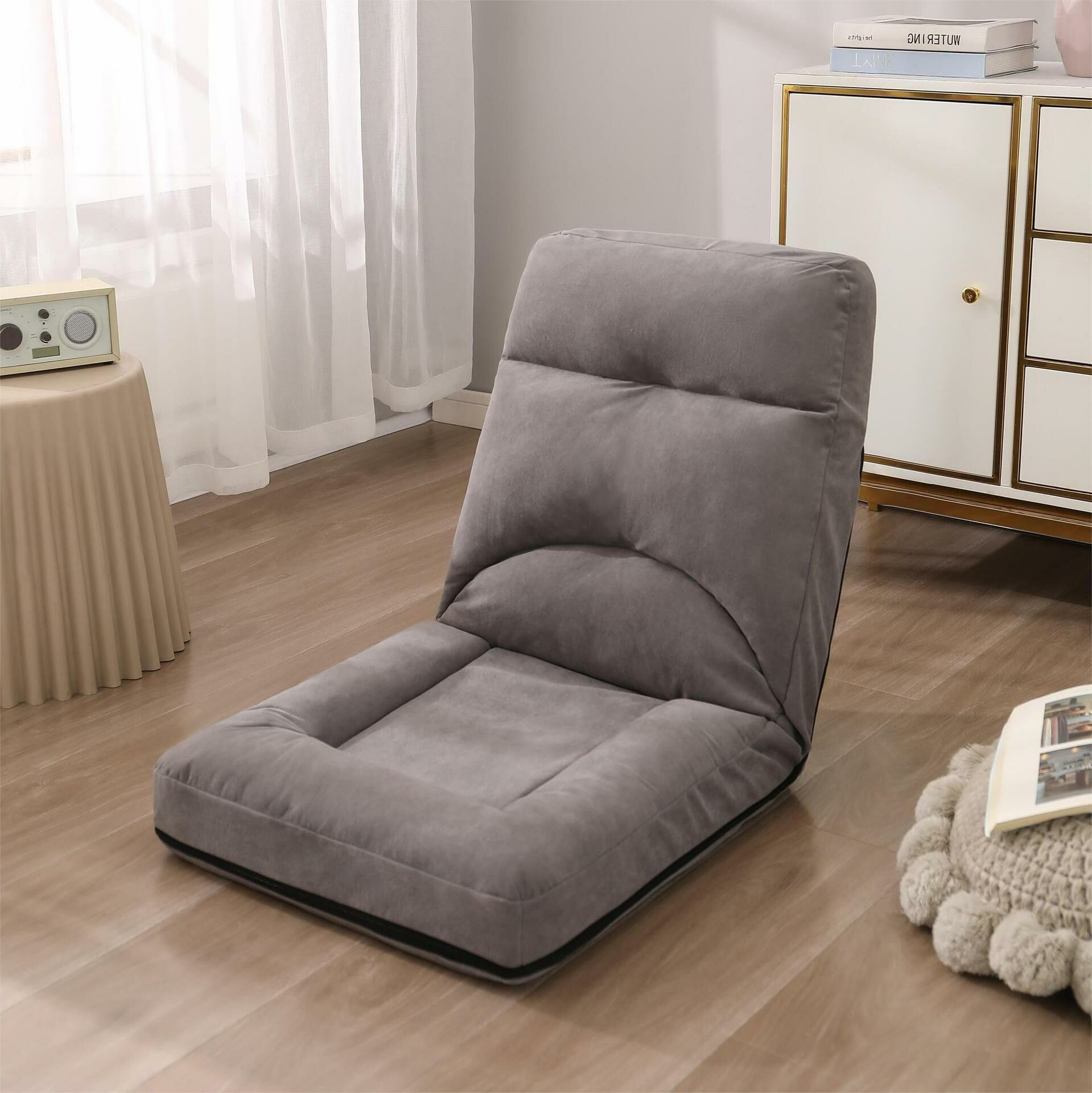 Popular Japanese tatami foldable back chair computer office chair adjustable lazy sofa (dark gray)