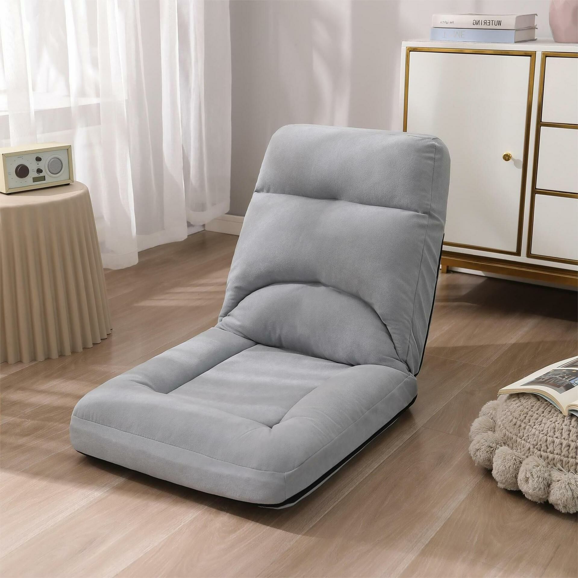 Popular Japanese tatami foldable back chair computer office chair adjustable lazy sofa (light gray)