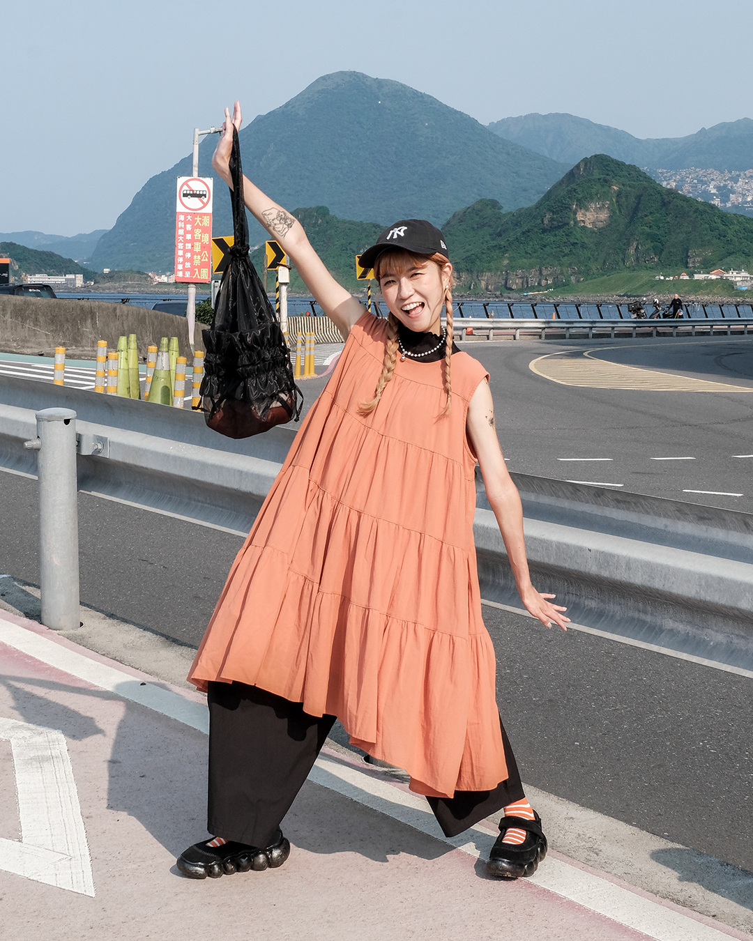 日本選品 拼褶透紗小袋