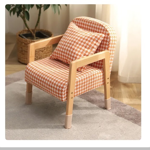 Hot style solid wood legs fabric children's small sofa reading chair (single + orange)