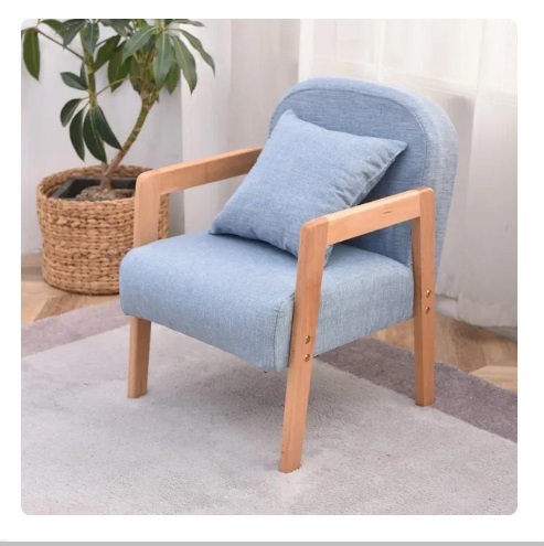 Hot style solid wood legs fabric children's small sofa reading chair (single + light blue)