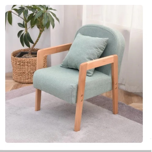 Hot style solid wood legs fabric children's small sofa reading chair (single + navy green)