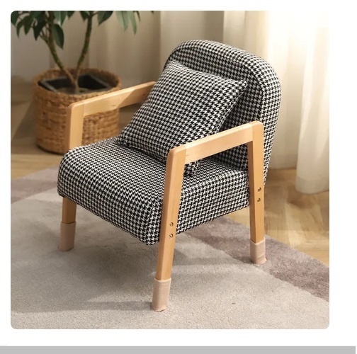 Hot style solid wood legs fabric children's small sofa reading chair (single + houndstooth black and white)