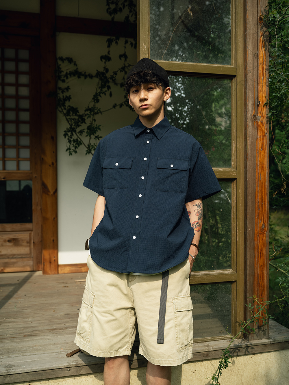 舒適涼感泡泡紗短袖襯衫