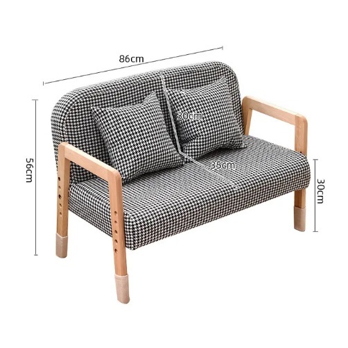 Popular solid wood legs and fabric children's small sofa reading chair (double + houndstooth black and white)