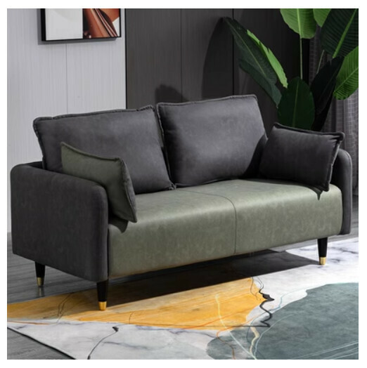Popular fabric sofa (dark gray + olive green (technical cloth) [double seat 125CM (free two pillows)]