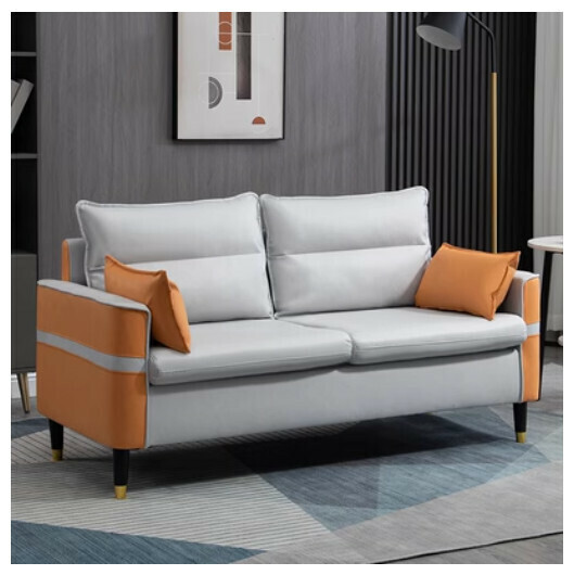 Popular technical cloth sofa [orange + light gray no-wash technical cloth] [double seat 125cm (free two pillows)]
