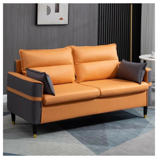 Popular technical cloth sofa [dark gray + orange no-wash technical cloth] [double seat 125cm (free two pillows)]
