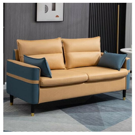 Popular technical fabric sofa [dark blue + turmeric no-wash technical cloth] [double seat 125cm (free two pillows)]
