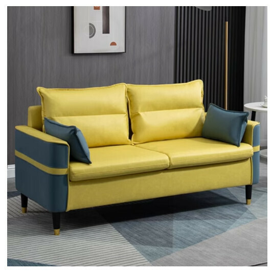Popular technical cloth sofa [dark blue + lemon yellow no-wash technical cloth] [double seat 125cm (free two pillows)]