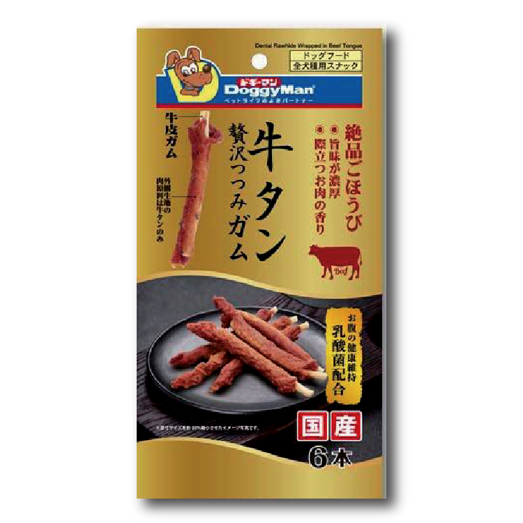 Doggyman 牛舌繞牛皮潔齒棒 6本 (DYM-5503)