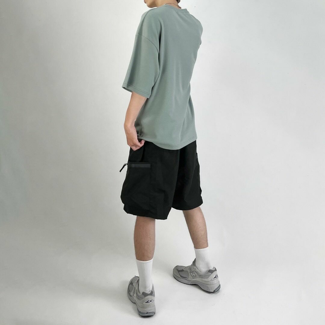 寬鬆落肩 華夫格短T （下擺平口）HS2403