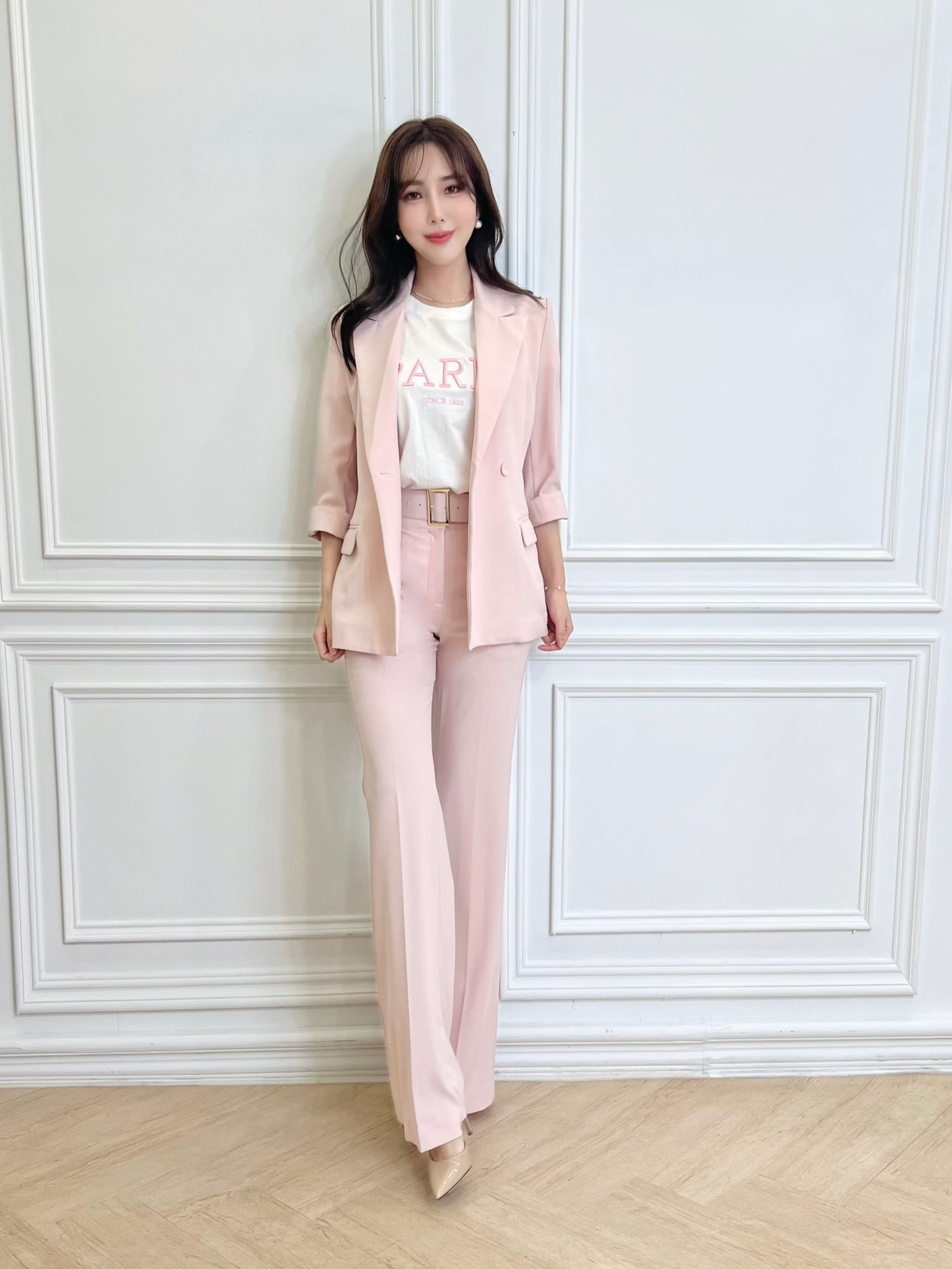 絕美首選!七分袖腰帶西裝套裝