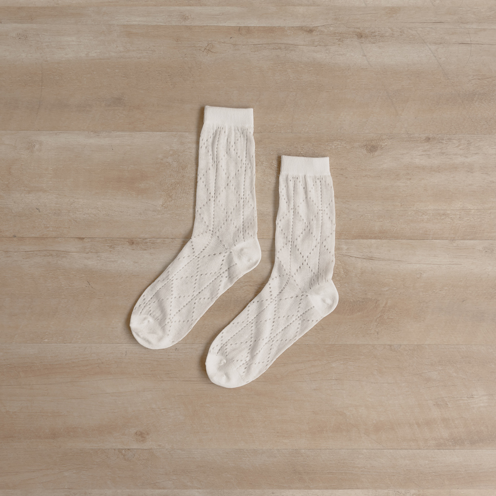 Cut-Out Lattice Mid-Calf Socks Tricolor【07110540】in stock+pre-order