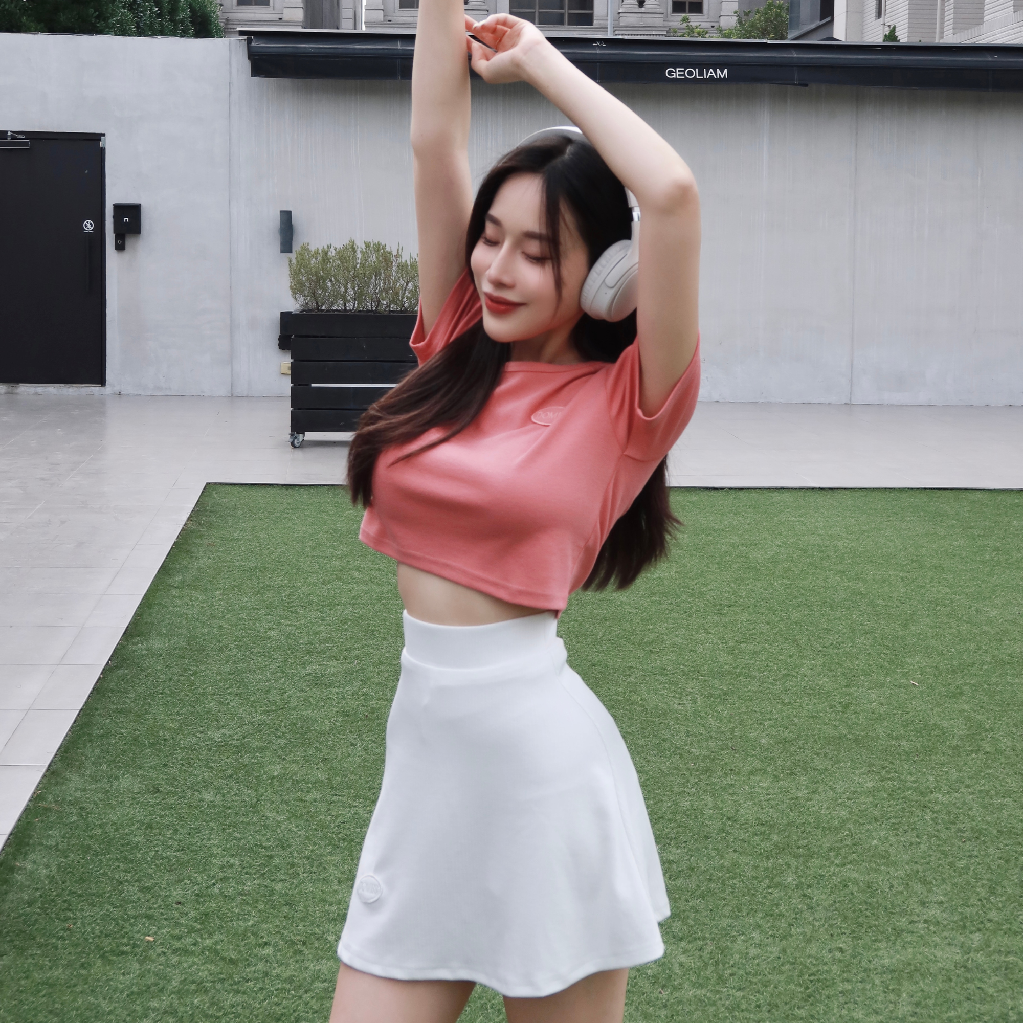 自訂-圓標刺繡A字裙-2色 刺繡短裙 A字短裙 褲裙 百搭 舒適(現貨)