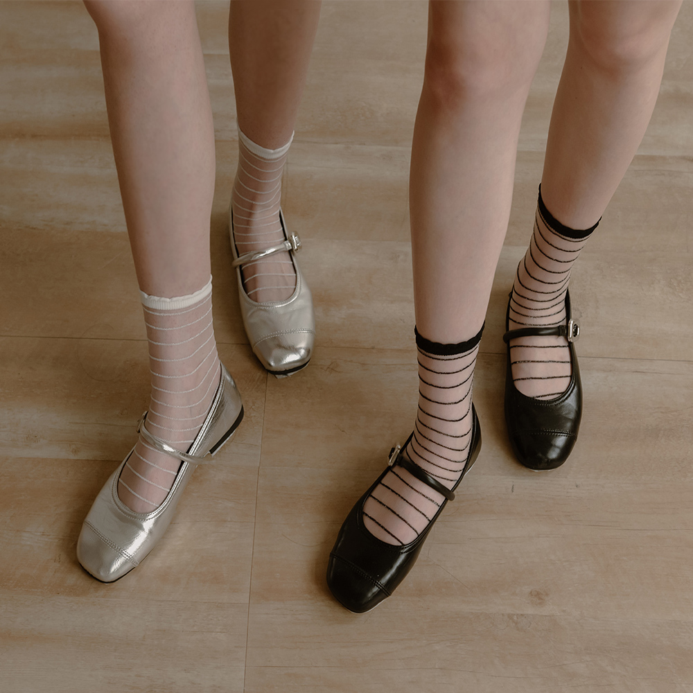 Striped Lace Skin Sheer Mid Calf Socks 4 Colors【07110537】in stock+pre-order