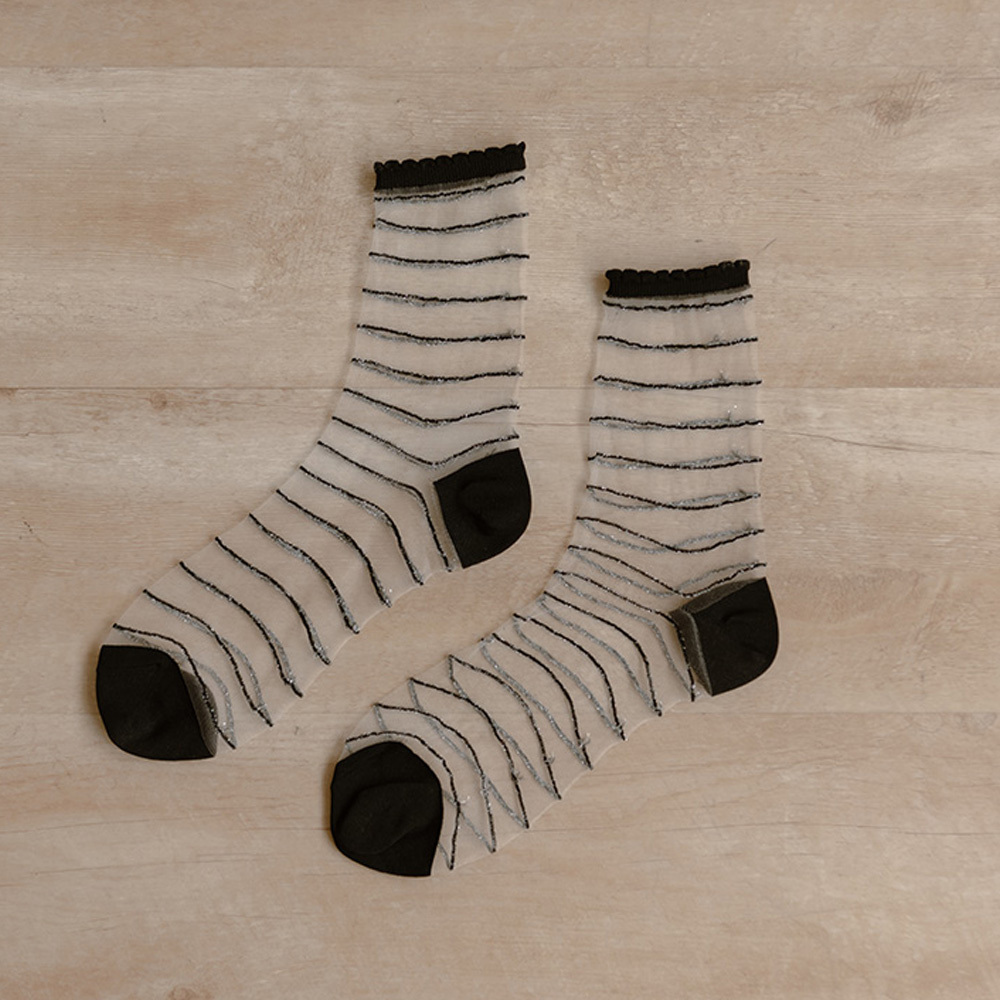 Striped Lace Skin Sheer Mid Calf Socks 4 Colors【07110537】in stock+pre-order