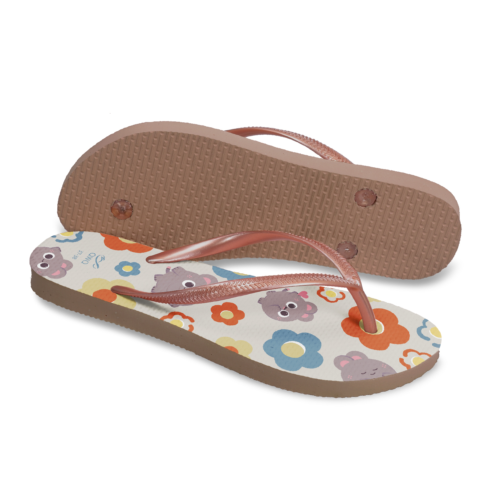 小鼠手札 春暖花開 女款細帶人字夾腳拖鞋 薔薇金