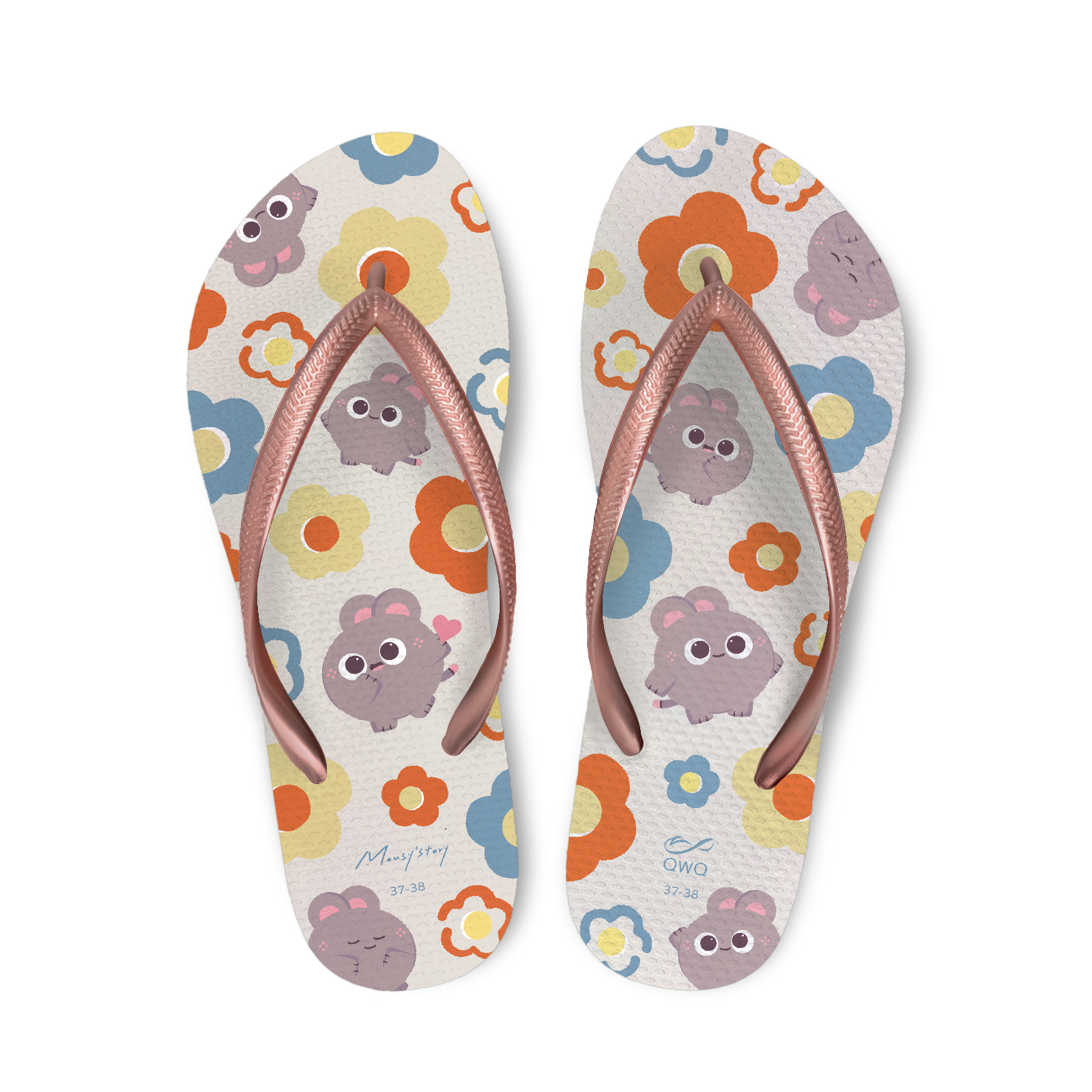 小鼠手札 春暖花開 女款細帶人字夾腳拖鞋 薔薇金