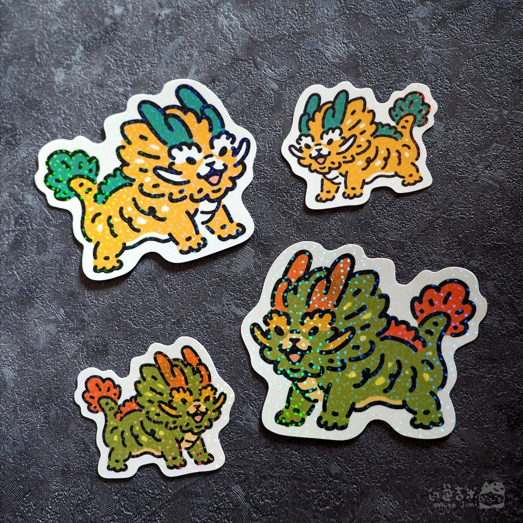 炸毛龍 彩鑽小貼紙 單張 l 白色吉米 臺灣