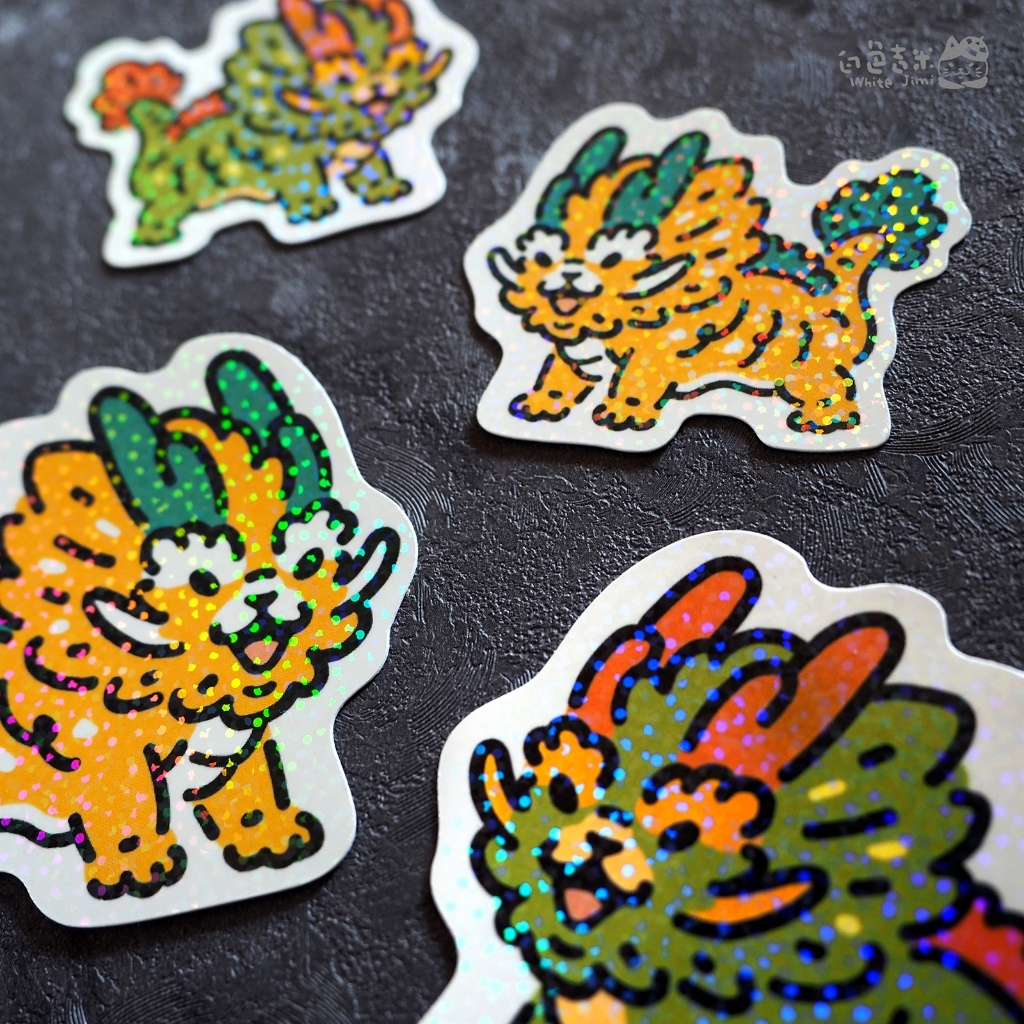 炸毛龍 彩鑽小貼紙 單張 l 白色吉米 臺灣
