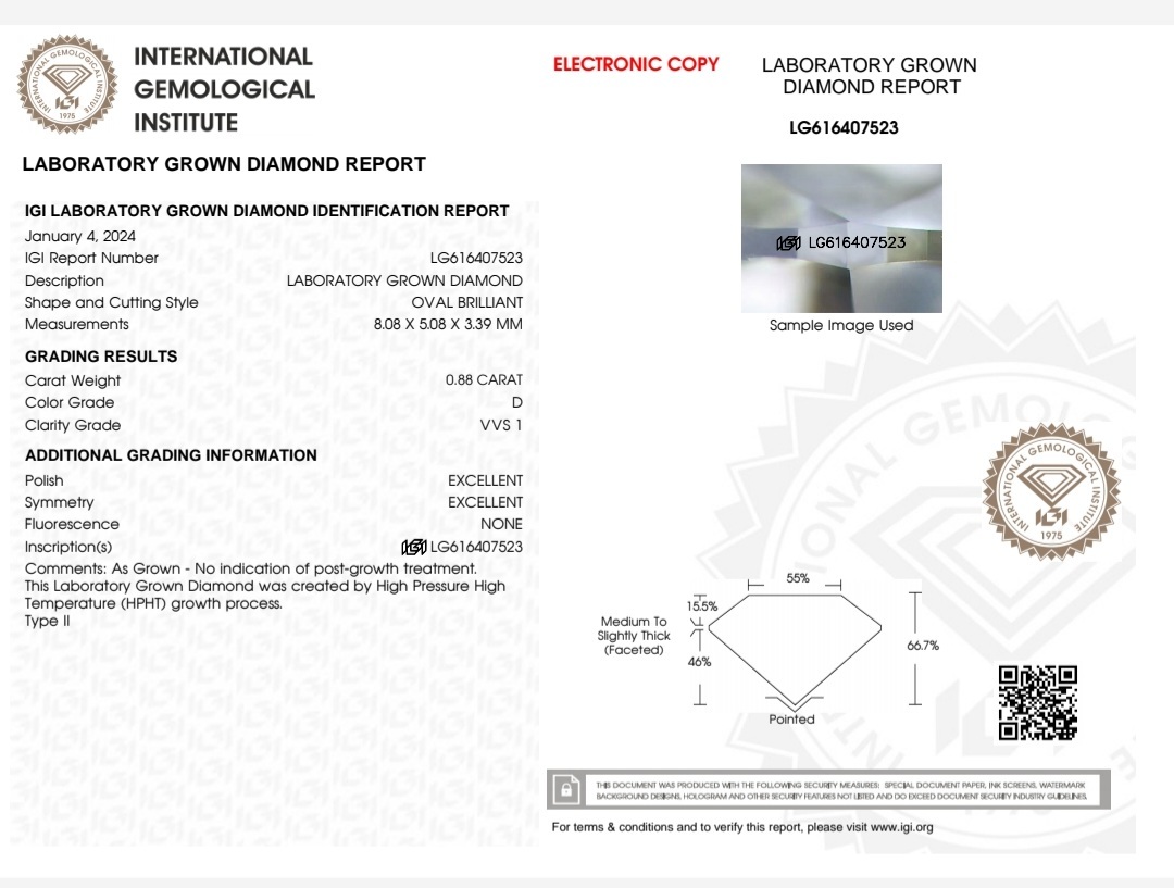 IGI LAB GROWN 0.88 D VVS1 2EX NON