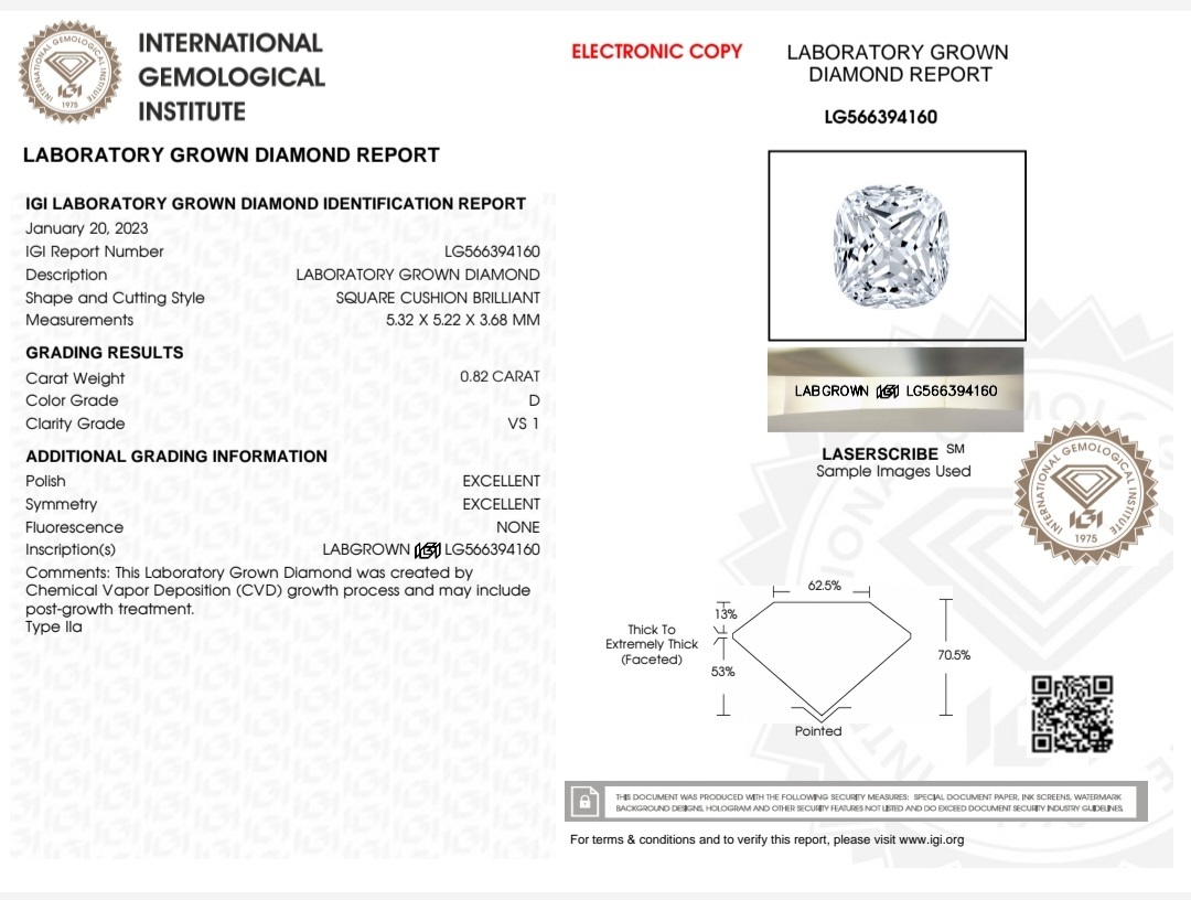 IGI LAB GROWN 0.82 D VS1 2EX NON