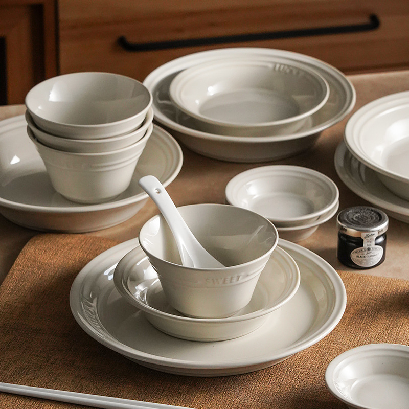 《4228》LUCKY簡約純白陶瓷碗盤組