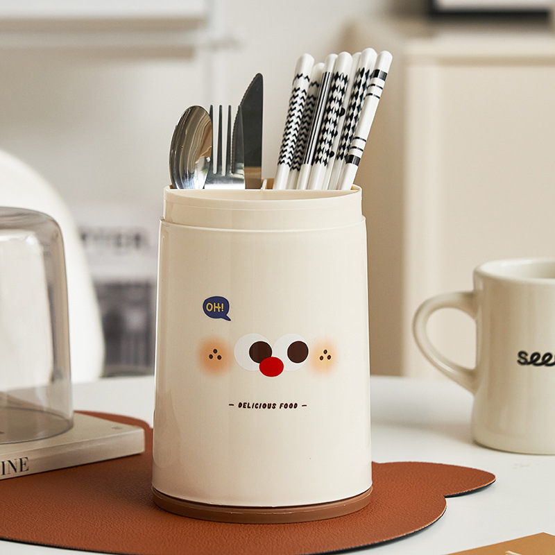 《4229》可愛腮紅臉廚房瀝水加蓋餐具架(底色隨機)