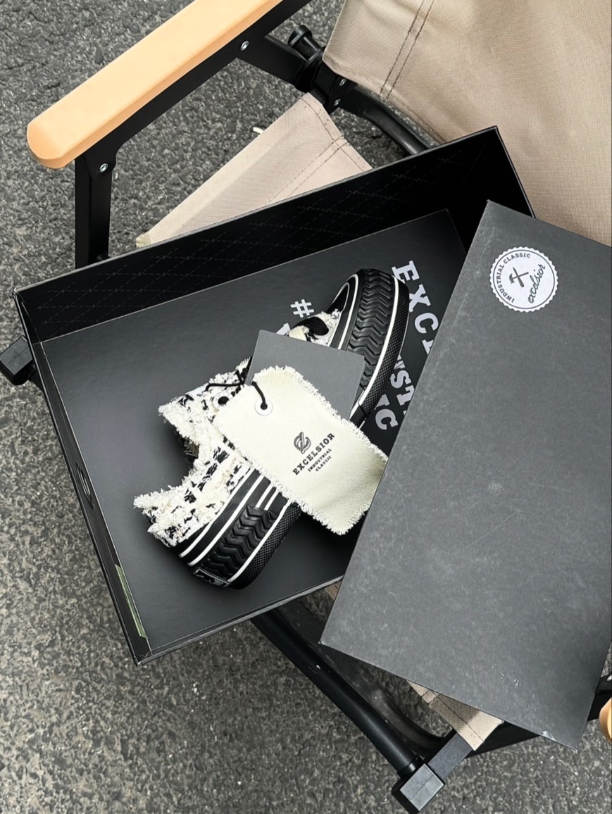 EXCELSIOR 黑白 千層 芝士蛋糕 小香風 復古 餅乾鞋 IF_M6004SD_BK