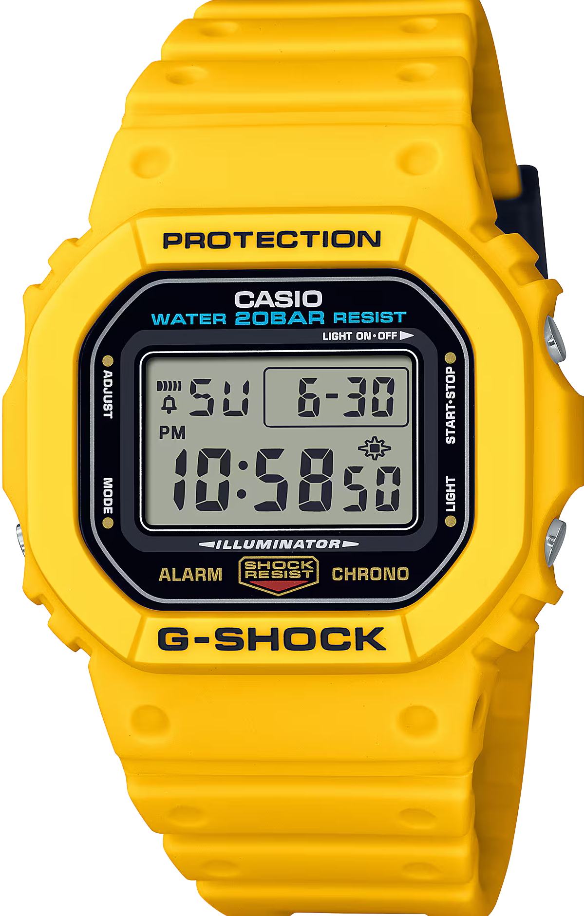 萬年鐘錶 - G-SHOCK  經典方形錶殼繽紛色彩黃色防震電子錶  DW-5600REC-9 錶徑: 42.8MM