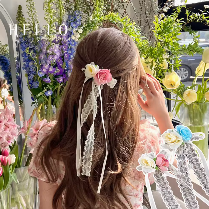 [2 FOR RM10] Rose Long Lace Ribbon Hair Clip
