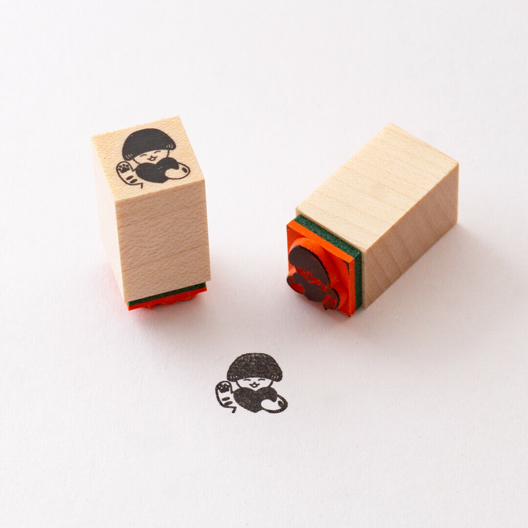 蘑菇小貓-愛心 迷你木頭印章｜日本 4legs