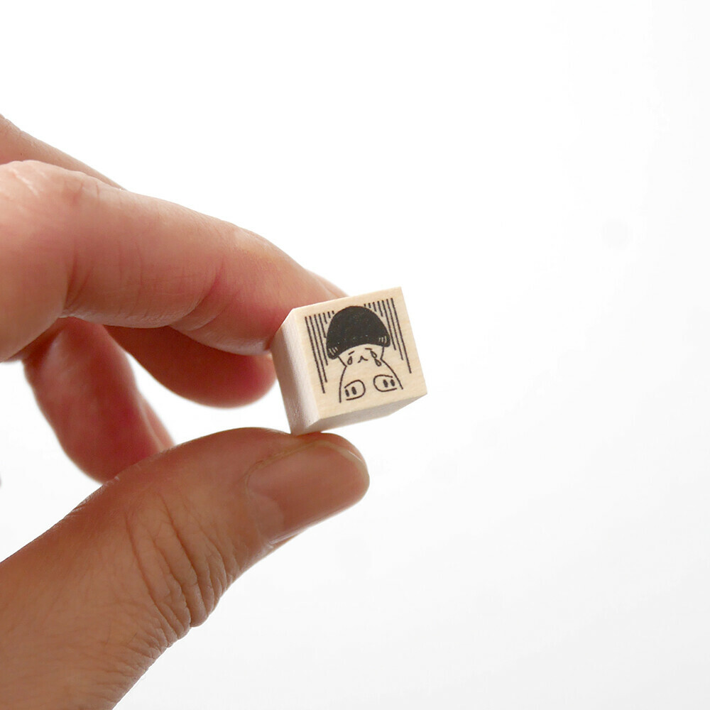 蘑菇小貓-傷心 迷你木頭印章｜日本 4legs