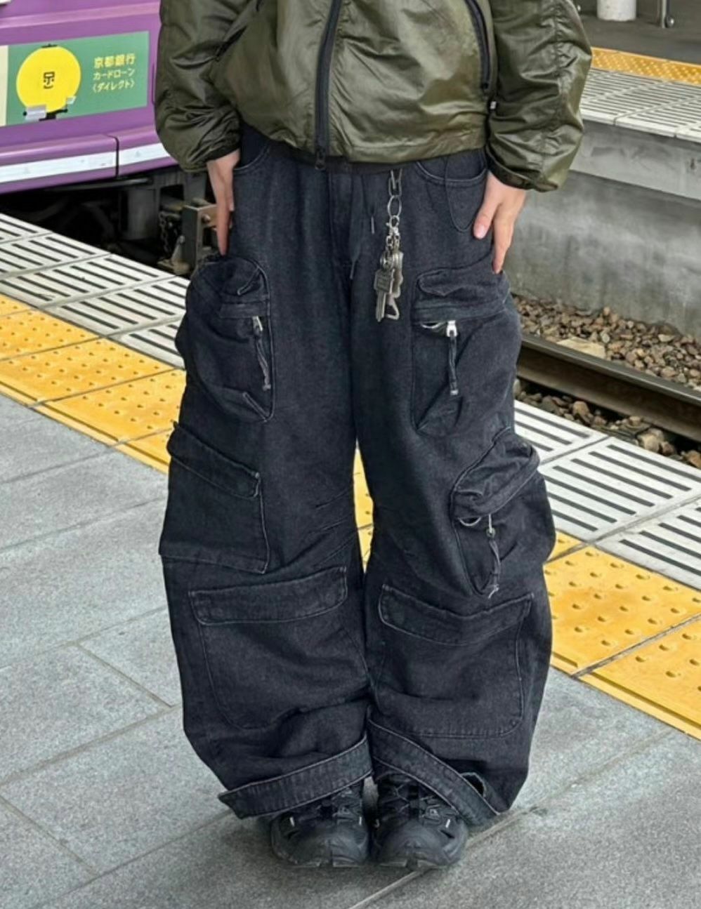 洗水鬆身工裝牛仔褲 P2607