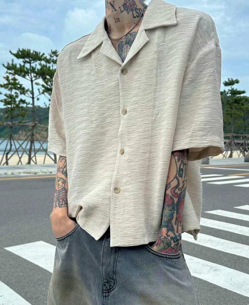 淨色暗橫紋短袖恤衫 VOID-035S