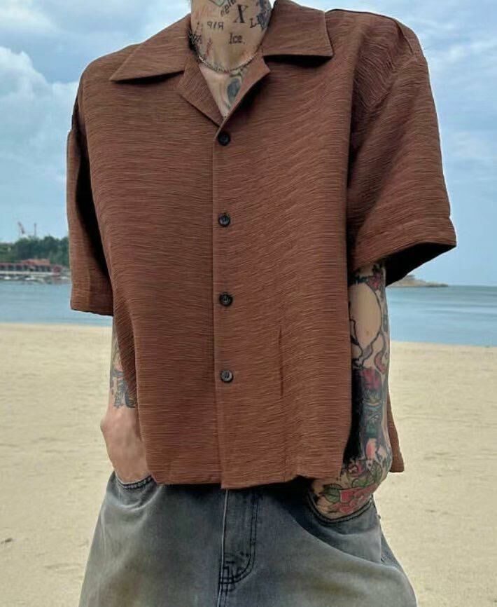 淨色暗橫紋短袖恤衫 VOID-035S