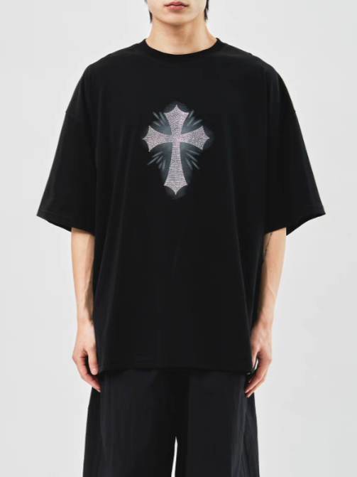 十字架水鑽顏料短袖T恤