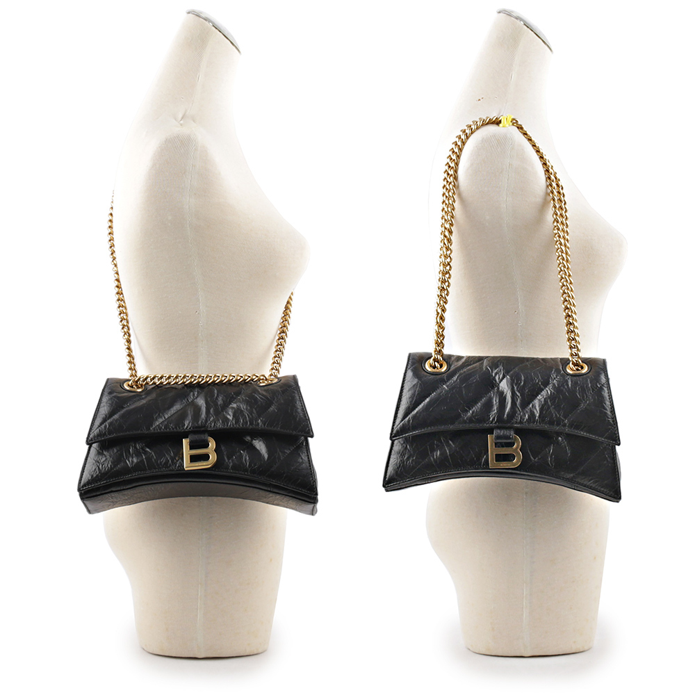 【BALENCIAGA】CRUSH 金釦壓紋縫線小牛皮二用包(黑色) 716351 210J1 1000