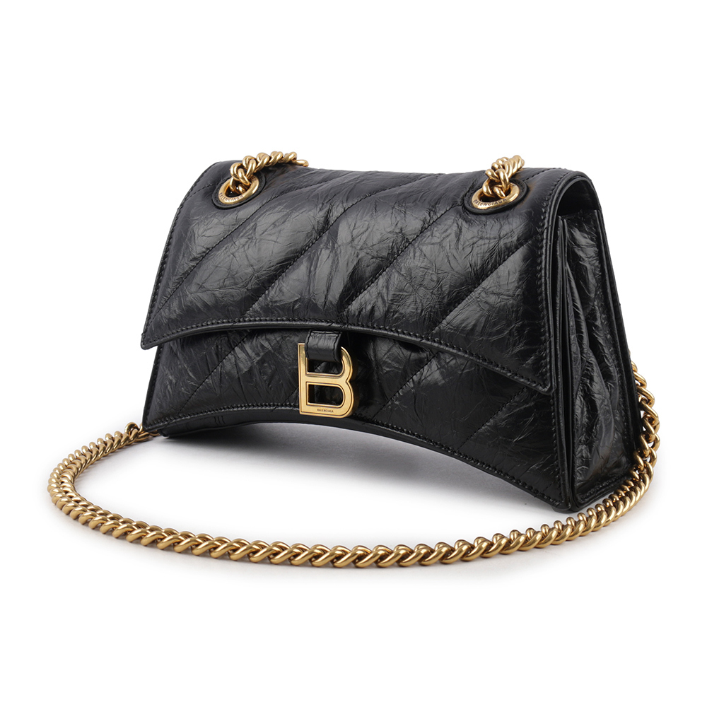 【BALENCIAGA】CRUSH 金釦壓紋縫線小牛皮二用包(黑色) 716351 210J1 1000