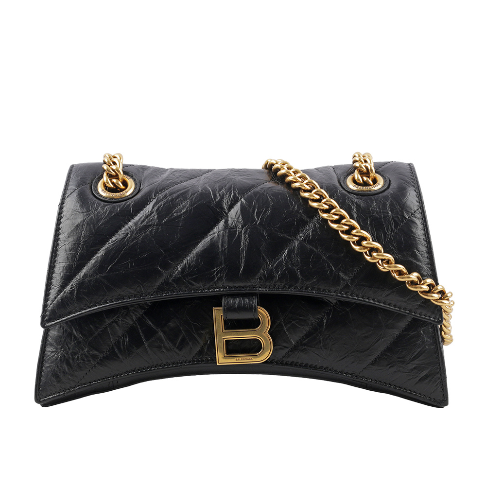 【BALENCIAGA】CRUSH 金釦壓紋縫線小牛皮二用包(黑色) 716351 210J1 1000