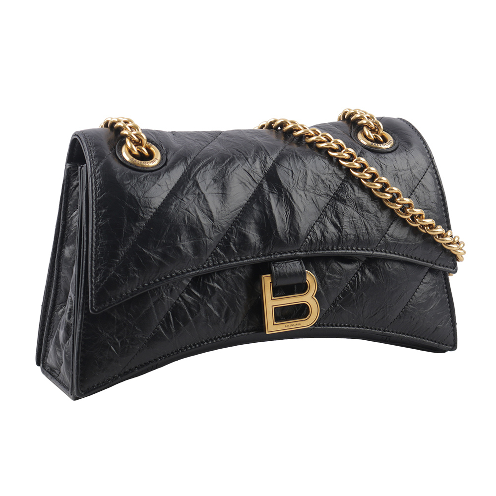 【BALENCIAGA】CRUSH 金釦壓紋縫線小牛皮二用包(黑色) 716351 210J1 1000
