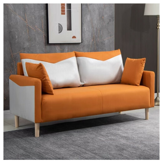 New fabric sofa [orange + light gray] (double space 125CM (free two pillows)
