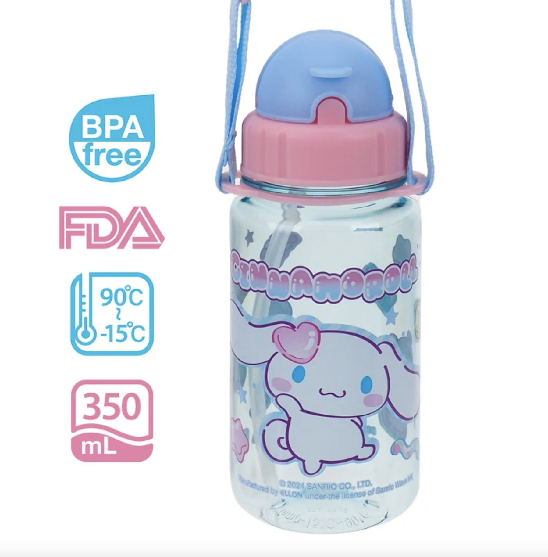 Cinnamoroll 玉桂狗 350ml BPA Free 膠水樽連飲管及頸繩 9-4980-39
