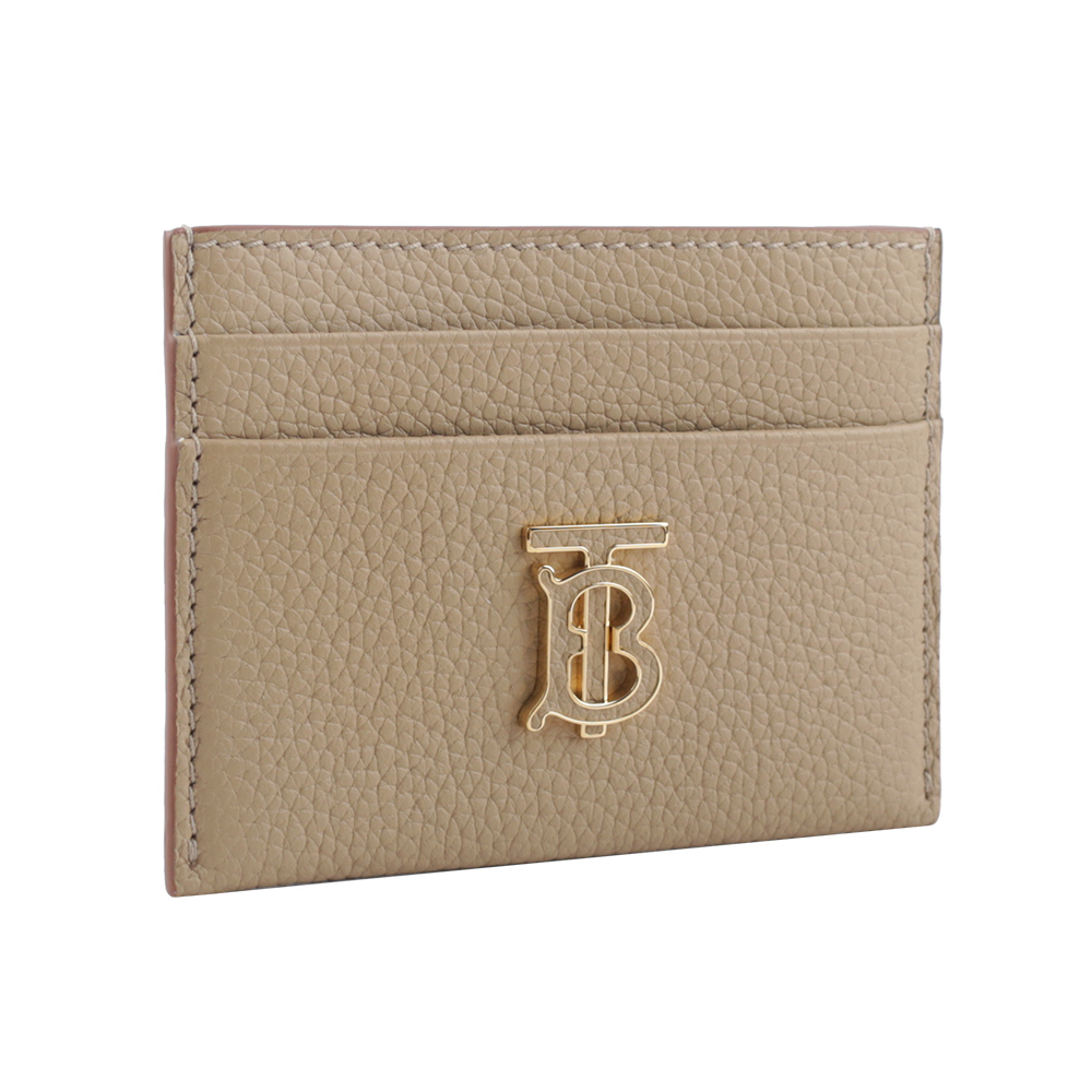 【BURBERRY】TB 標誌撞色粒紋牛皮4卡名片/卡片夾(奶茶/米色/暖棕色) 8066023 A1435