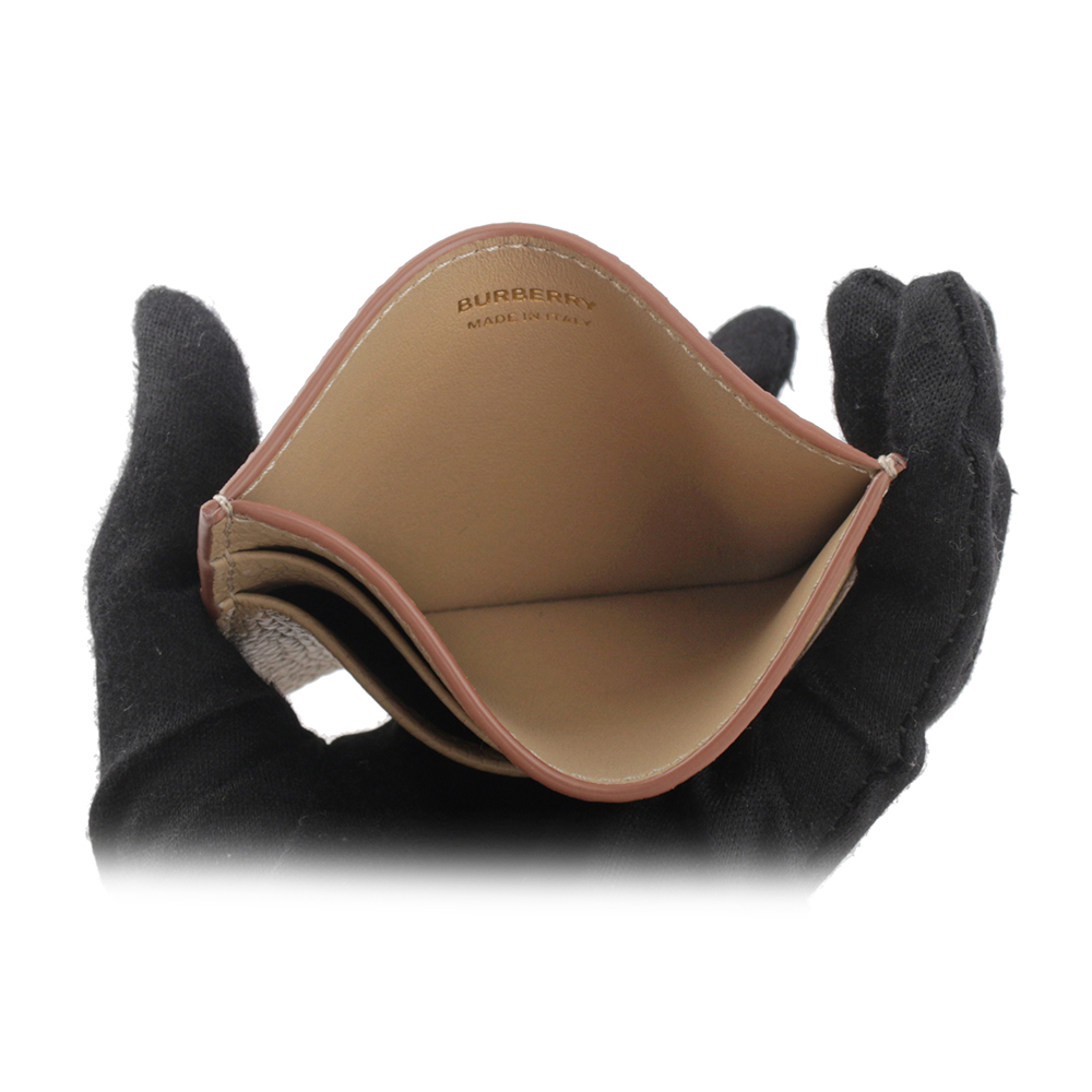 【BURBERRY】TB 標誌撞色粒紋牛皮4卡名片/卡片夾(奶茶/米色/暖棕色) 8066023 A1435