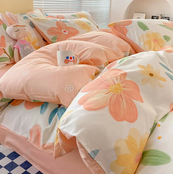 New small fresh pure cotton four-piece bed set (Champs Elysees Flower Rhyme [100% combed cotton, skin-friendly and naked sleeping] [2.0-meter bed (sheet style four-piece set) suitable for 220*240cm quilt core])