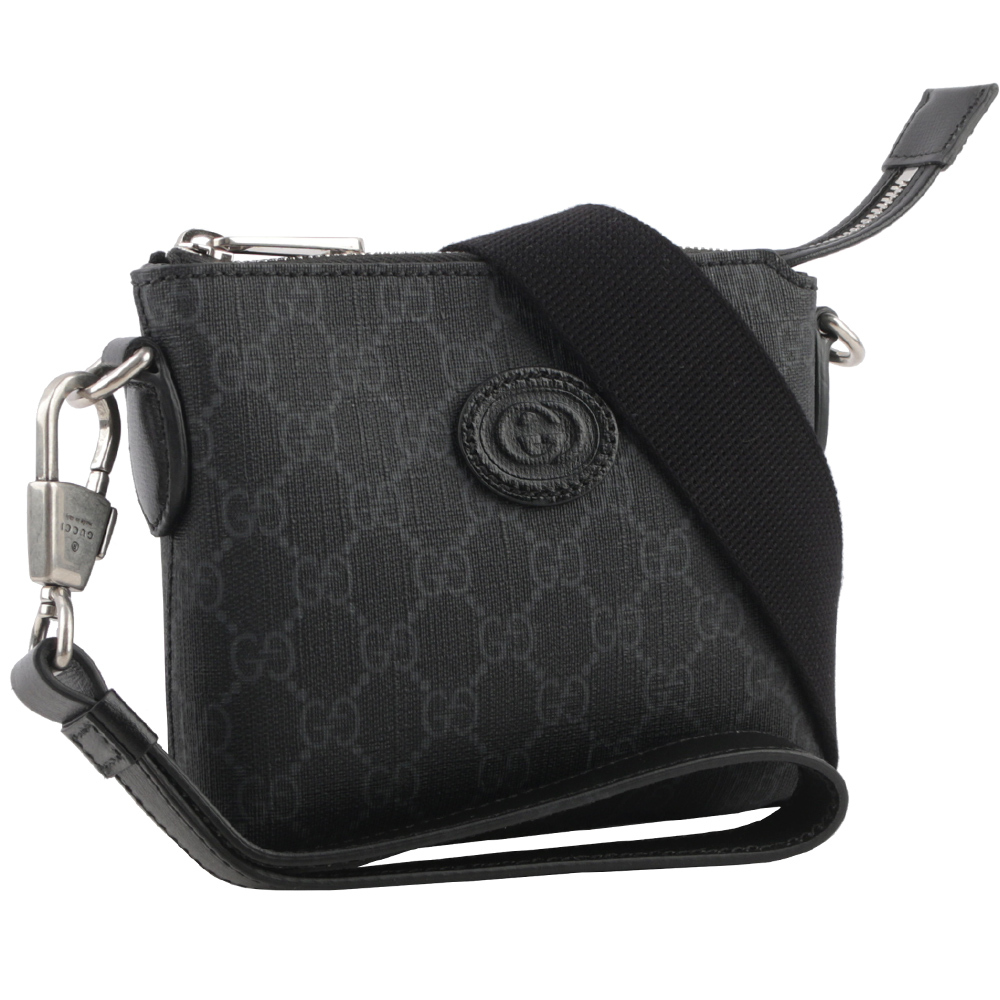 【GUCCI】Interlocking G 標誌附手提把迷你郵差包(黑灰色) 723306 92THN 1000