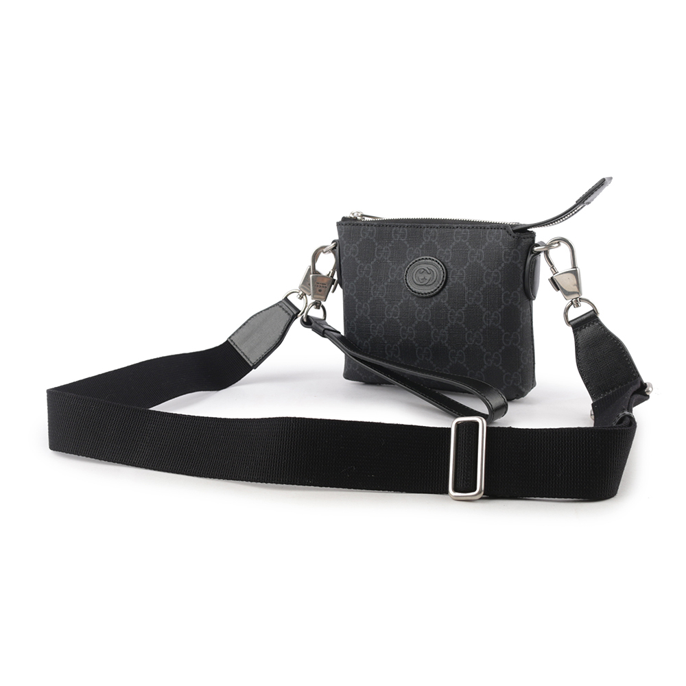 【GUCCI】Interlocking G 標誌附手提把迷你郵差包(黑灰色) 723306 92THN 1000