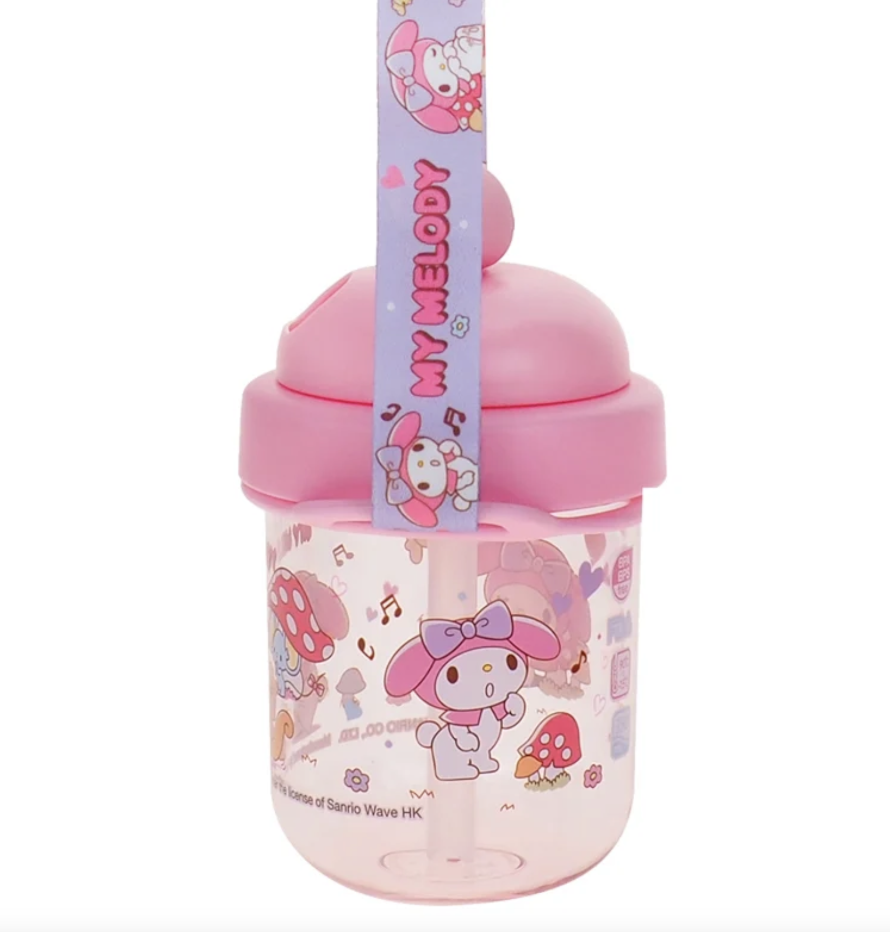 My Melody 330ml BPA & BPS Free 膠水樽連飲管及頸繩 9-8329-2